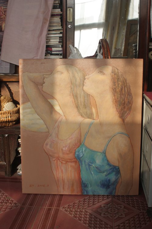 Painting by Zhong Yao in her Studio