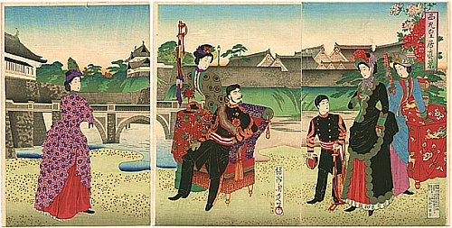 Meiji Emperor and Empress with Chiyoda Palace