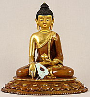 Akshobhya - hand-made, gold-plated and painted copper