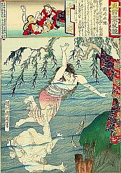 By Chikanobu Toyohara - Swimming at Okazaki