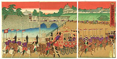 Imperial Carriage - Woodcut by Hosai Baido 1848-1920