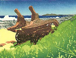 Bulldozer, Woodblock Print