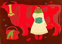 Girl and Red Cow