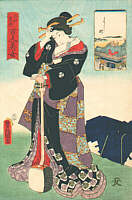 Geisha with Shamisen - by Kunisada