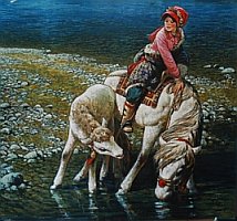 Water Horses at the Highland Lake<br>painting on paper - copyright Yang Dehua's widow