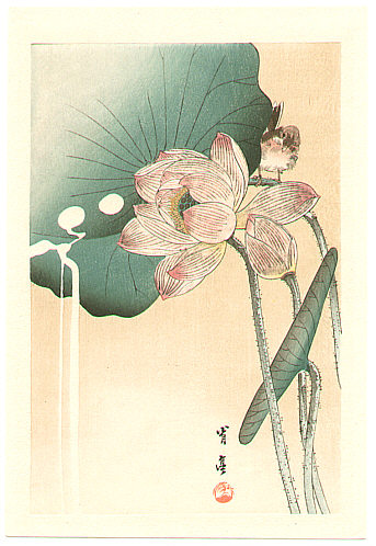 Seitei (Shotei) Watanabe 1851-1918 - Bird and Lotus Flower (postcard size. Bird and Lotus Flower (postcard size) by Seitei (Shotei) Watanabe 1851-1918