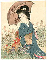 Kason Suzuki 1860-1919 - Bijin in Autumn Garden (Kuchi-e) - artelino Art Auctions. Kason Suzuki 1860-1919 - Bijin in Autumn Garden (Kuchi-e)