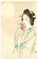 Eisen Tomioka 1864-1905 - Beauty and the Moon (Kuchi-e) - artelino Art Auctions. Eisen Tomioka 1864-1905 - Beauty and the Moon (Kuchi-e)