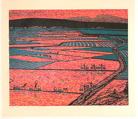 Lin Zhi Yao born 1942 - Vista of Endless Rice Paddies in China - artelino Art Auctions. Lin Zhi Yao born 1942 - Vista of Endless Rice Paddies in China