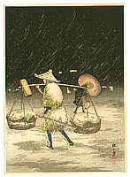 Hiroaki Takahashi 1871-1945 - Carrying Basket in Snowy Night - artelino Art Auctions. Hiroaki Takahashi 1871-1945 - Carrying Basket in Snowy Night