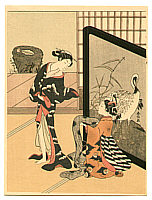 Harunobu Suzuki 1724-1770 - Ladies and Crane Screen - artelino Art Auctions. Harunobu Suzuki 1724-1770 - Ladies and Crane Screen