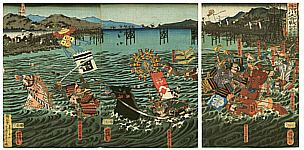 Yoshitora Utagawa active ca. 1840-1880 - Sasaki vs. Kajiwara - Battle of Uji River - artelino Art Auctions. Yoshitora Utagawa active ca. 1840-1880 - Sasaki vs. Kajiwara - Battle of Uji River