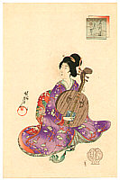 Chikanobu Toyohara 1838-1912 - Beauty and Lute - artelino Art Auctions. Chikanobu Toyohara 1838-1912 - Beauty and Lute