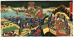 Chikanobu Toyohara 1838-1912 - Water God Festival at Ryogoku - artelino Art Auctions. Chikanobu Toyohara 1838-1912 - Water God Festival at Ryogoku