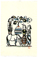 Sadao Watanabe 1913-1996 - Person Borrows a Donkey - Story of the Bible - artelino Art Auctions. Sadao Watanabe 1913-1996 - Person Borrows a Donkey - Story of the Bible