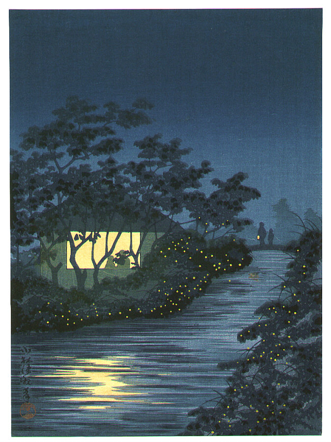 小林清親: Fireflies and Lighted House - Artelino - 浮世絵検索