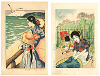 Hisashi Morita fl.ca. 1900-1920s - Enoshima Beach and Washing Cloth - artelino Art Auctions. Hisashi Morita fl.ca. 1900-1920s - Enoshima Beach and Washing Cloth