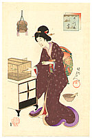 Chikanobu Toyohara 1838-1912 - Beauty and Bush Warbler - artelino Art Auctions. Chikanobu Toyohara 1838-1912 - Beauty and Bush Warbler