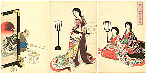Chikanobu Toyohara 1838-1912 - Warding Off Devils - Ladies of Chiyoda Palace - artelino Art Auctions. Chikanobu Toyohara 1838-1912 - Warding Off Devils - Ladies of Chiyoda Palace