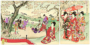 Chikanobu Toyohara 1838-1912 - Cherry Blossom Viewing - Ladies of Chiyoda Palace - artelino Art Auctions. Chikanobu Toyohara 1838-1912 - Cherry Blossom Viewing - Ladies of Chiyoda Palace