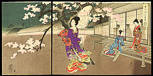 Chikanobu Toyohara 1838-1912 - Evening Cherry Blossoms - Ladies of Chiyoda Palace - artelino Art Auctions. Chikanobu Toyohara 1838-1912 - Evening Cherry Blossoms - Ladies of Chiyoda Palace