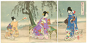 Chikanobu Toyohara 1838-1912 - Firefly Hunting - Ladies at Chiyoda Palace - artelino Art Auctions. Chikanobu Toyohara 1838-1912 - Firefly Hunting - Ladies at Chiyoda Palace