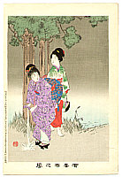Shuntei Miyagawa 1873-1914 - Sheltering from Shower - Yukiyo no Hana - artelino Art Auctions. Shuntei Miyagawa 1873-1914 - Sheltering from Shower - Yukiyo no Hana
