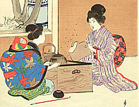 Shuntei Miyagawa 1873-1914 - Chatting - Yukiyo no Hana - artelino Art Auctions. Shuntei Miyagawa 1873-1914 - Chatting - Yukiyo no Hana
