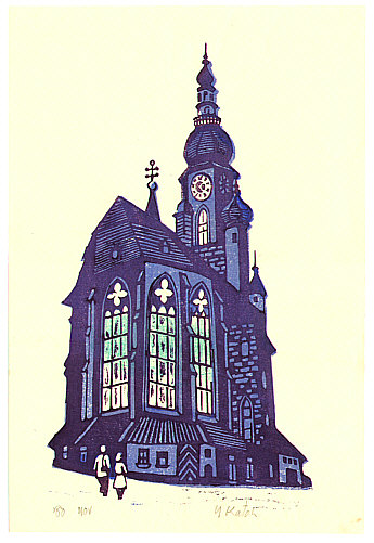Yasu Kato born 1907 - Holy Ghost Church in Heidelberg - artelino Art Auctions. Yasu Kato born 1907 - Holy Ghost Church in Heidelberg