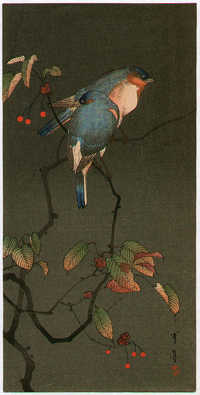 Watanabe Seitei: Blue Birds at Night - Artelino - Ukiyo-e Search