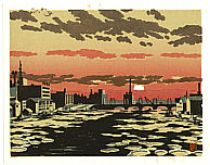 Yasushi Omoto born 1926 - Harbor in the Sunset - artelino Art Auctions. Yasushi Omoto born 1926 - Harbor in the Sunset
