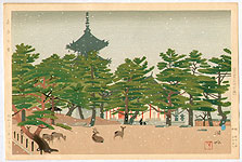 Shinso Mizuno fl.ca. 1940-50 - Snow at Nara - artelino Art Auctions. Shinso Mizuno fl.ca. 1940-50 - Snow at Nara