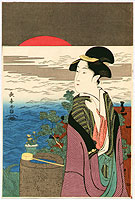 Choki Eishosai fl. 18/19th C. - Beauty and Red Sunrise - artelino Art Auctions. Choki Eishosai fl. 18/19th C. - Beauty and Red Sunrise