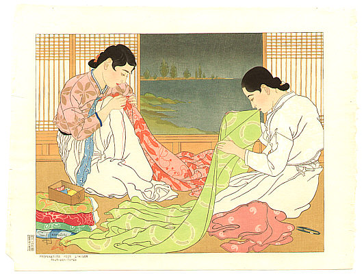 Preparatifs pour Hiver. Pouh-zan, Coree - Paul Jacoulet 1902-1960