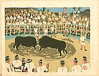 Umetaro Azechi 1902-1999 - Bull Fight in Iyo - Japanese Native Customs - artelino Art Auctions. Umetaro Azechi 1902-1999 - Bull Fight in Iyo - Japanese Native Customs