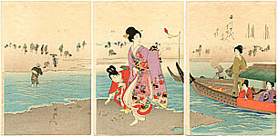 Chikanobu Toyohara 1838-1912 - Gathering Clams - artelino Art Auctions. Chikanobu Toyohara 1838-1912 - Gathering Clams