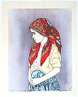 Ryusei Okamoto born 1949 - Red Scarf - Children of Asia - artelino Art Auctions. Ryusei Okamoto born 1949 - Red Scarf - Children of Asia