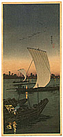 Hiroaki Takahashi 1871-1945 - Boats at Sunset - Sekiyado - artelino Art Auctions. Hiroaki Takahashi 1871-1945 - Boats at Sunset - Sekiyado