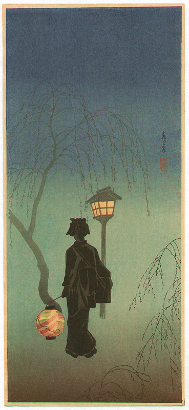 Takahashi Hiroaki: Geisha by Lantern - Spring Evening - Artelino 