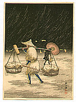 Hiroaki Takahashi 1871-1945 - Carrying Basket in Snowy Night - artelino Art Auctions. Hiroaki Takahashi 1871-1945 - Carrying Basket in Snowy Night