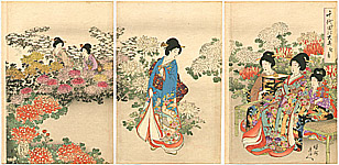 Chikanobu Toyohara 1838-1912 - Chrysanthemum Garden - Ladies of Chiyoda Palace - artelino Art Auctions. Chikanobu Toyohara 1838-1912 - Chrysanthemum Garden - Ladies of Chiyoda Palace