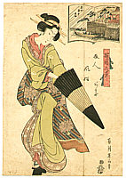 Eizan Kikugawa 1787-1867 - Beauty in The Wind - The Eight Scenic Views of Tomigaoka - artelino Art Auctions. Eizan Kikugawa 1787-1867 - Beauty in The Wind - The Eight Scenic Views of Tomigaoka