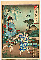 Chikanobu Toyohara 1838-1912 - Chasing Bat - Azuma Fuzoku Fuku Zukushi - artelino Art Auctions. Chikanobu Toyohara 1838-1912 - Chasing Bat - Azuma Fuzoku Fuku Zukushi