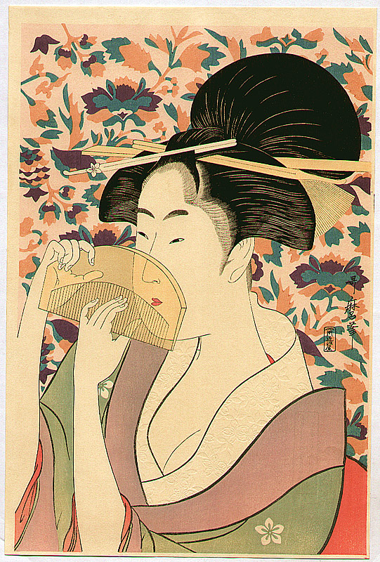 喜多川歌麿: Woman Holding a Comb - シカゴ美術館 - 浮世絵検索