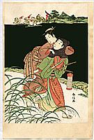Harunobu Suzuki 1724-1770 - Osen Eloping With Lover - artelino Art Auctions. Harunobu Suzuki 1724-1770 - Osen Eloping With Lover