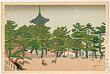 Shinso Mizuno fl.ca. 1940-50 - Snow at Nara - artelino Art Auctions. Shinso Mizuno fl.ca. 1940-50 - Snow at Nara
