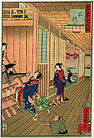 Ikkei Shosai ca. 1870 active - Drunk in Shinagawa - 36 Comics of the Famous Places in Tokyo - artelino Art Auctions. Ikkei Shosai ca. 1870 active - Drunk in Shinagawa - 36 Comics of the Famous Places in Tokyo