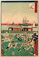 Ikkei Shosai ca. 1870 active - Fight - 36 Comics of the Famous Places in Tokyo - artelino Art Auctions. Ikkei Shosai ca. 1870 active - Fight - 36 Comics of the Famous Places in Tokyo