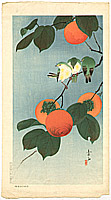 Soseki Komori active 1920s-1930s - Green Birds and Persimmons - artelino Art Auctions. Soseki Komori active 1920s-1930s - Green Birds and Persimmons