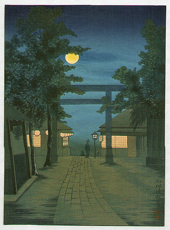 Kobayashi Kiyochika: Torii and Full Moon - Artelino - Ukiyo-e Search